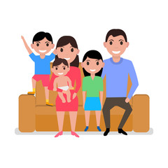 Vector cartoon happy family sitting on sofa