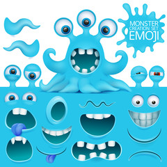 Funny octopus emoji monster character creation set © nektoetkin