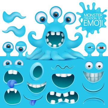 Funny octopus emoji monster character creation set