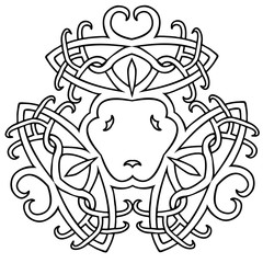 Vector illustration of Celtic fantasy style triangle composition black and white