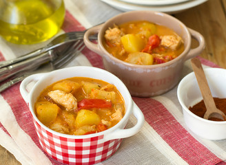 Hungarian chicken paprikash with potatoes