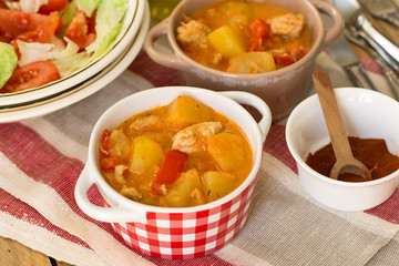 Hungarian chicken paprikash with potatoes