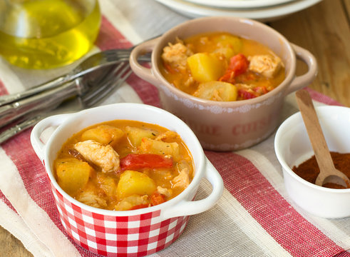 Hungarian chicken paprikash with potatoes