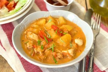 Hungarian chicken paprikash with potatoes