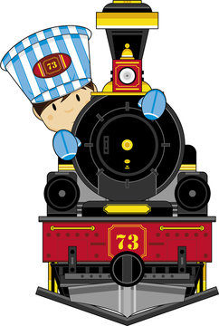 Cute Cartoon Wild West Train and Driver