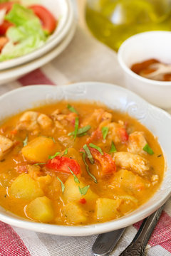 Hungarian chicken paprikash with potatoes