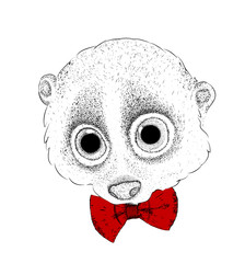 portrait of a lemur in a glasses and with tie. vector illustration