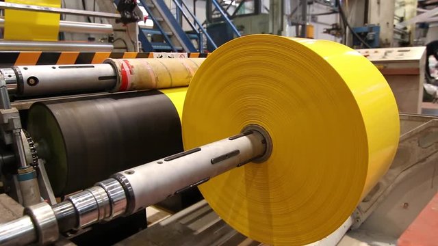 Plastic bags production line with yellow sheet