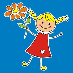 girl and flower, vector illustration