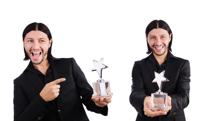 Businessman with star award isolated on white