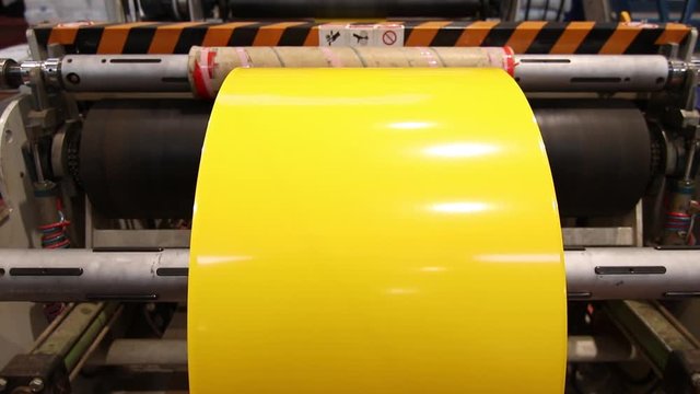 Yellow plastic bags factory line