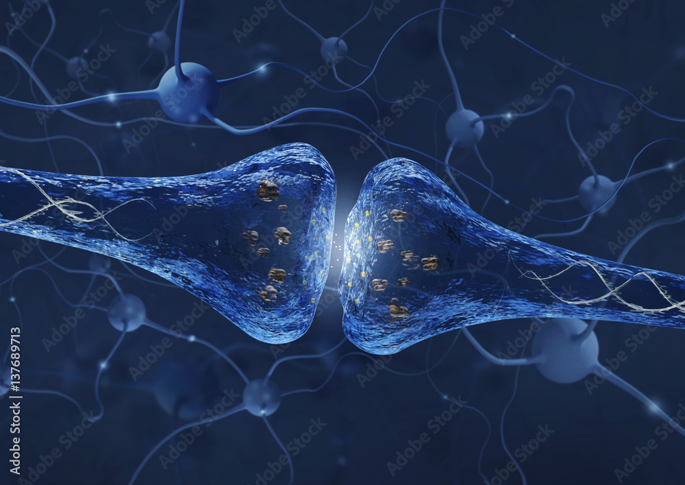 Fototapete synapse process over neuron connection background - 3d rendered image