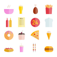 Fototapeta na wymiar Collection of colorful vector fastfood icons. Flat icons foe web, print, mobile apps design