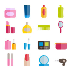 Set of colorful flat beauty and cosmetic icons for print, mobile apps, web design