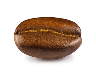 Shiny fresh roasted coffee bean isolated on white background.