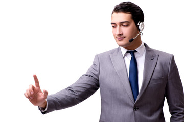 Handsome man with headset isolated on white