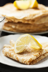 English-style pancakes with lemon and sugar, traditional for Shrove Tuesday
