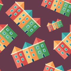 Fototapeta premium Houses flat icon seamless pattern.