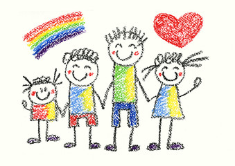 Happy children Kids drawing Illustration on white background