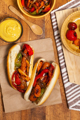 Hot Dogs Fajita Style with Roasted Veggies Dinner. Selective focus.