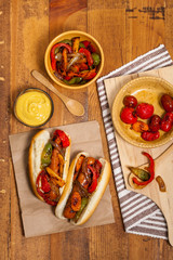 Hot Dogs Fajita Style with Roasted Veggies Dinner. Selective focus.