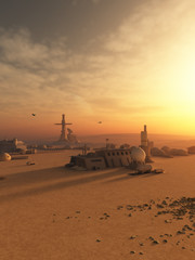 Fototapeta na wymiar Desert Outpost on an Alien Planet - science fiction illustration