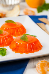 Mandarin Orange Jelly Summer Holiday Desserts. Selective focus.