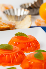 Mandarin Orange Jelly Summer Holiday Desserts. Selective focus.