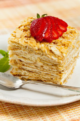 Puff Pastry Napoleon Cake. Selective focus.