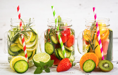 Fresh detox water with fresh fruits, vegetables and herbs