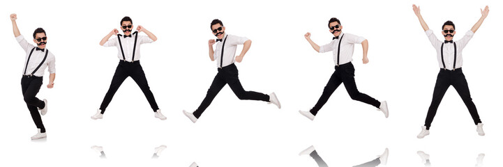 Young man with moustache isolated on white