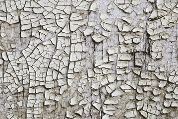 Old paint in cracks on a wooden surface. - 137692983