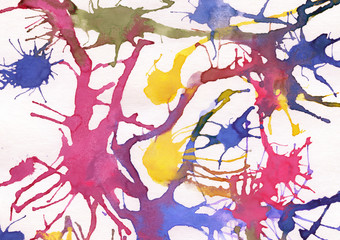 Abstract handmade watercolor splashes  on textured paper background - 137693596