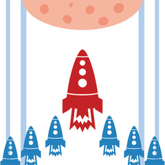 Start up with rocket and lines red planet