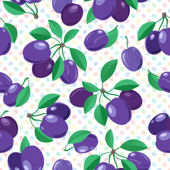 Seamless pattern with purple plums. Vector.