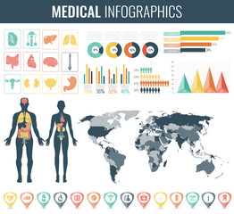 Medical Infographic set with charts and other elements. Vector illustration.