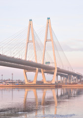 Fototapeta na wymiar Cable stayed bridge and Neva river.