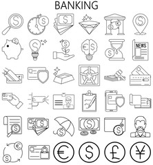  Banking Money and Finance. Thin Line  Icons