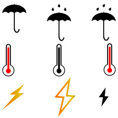 Umbrella thermometr lightnings three items-set icons.