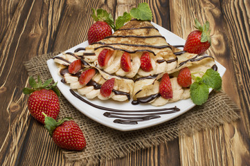Crepes with Banana and strawberries