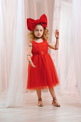 Cute girl in puppet look body paint. Young lady acts as a doll.