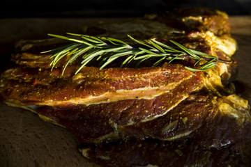 raw marinated lamb meat - with spices, turmeric, rosemary