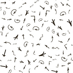 Seamless ornament from different handwritten arrows. Vector illustration background