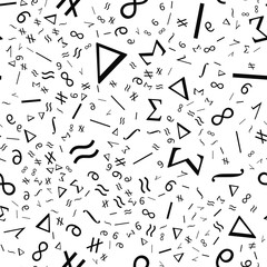 Abstract seamless vector background with random mathematical signs. Vector illustration.
