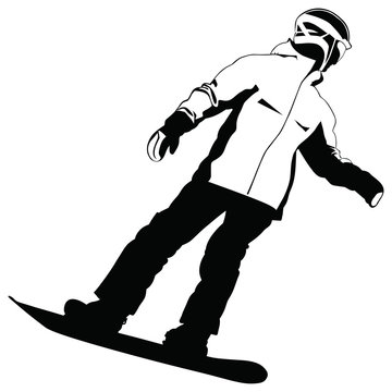 Black-and-white silhouette of the snowboarder going down the hill - vector