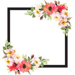 Floral square background template with roses and black frame