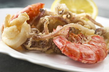 mixed fried fish,shrimp, squid and octopus