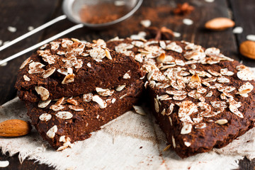 vegan chocolate cake with almonds