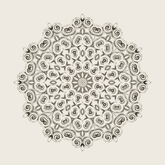 Elegant vintage round element. Mandala style. For business card, monogram, poster, logo, postcards, design, pattern. Vector illustration.