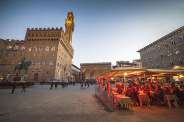 Italia,Toscana,Firenze,piazza della Signoria e Palazzo Vecchio - obrazy, fototapety, plakaty